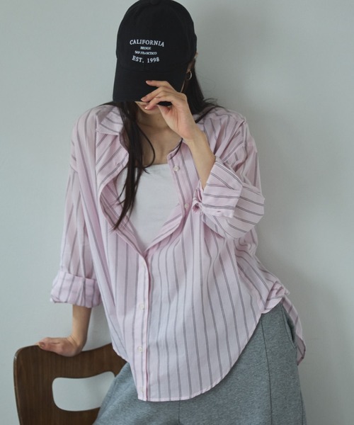 Doux archives（ドゥアルシーヴ）の「シアー２ＷＡＹシャツ（ストライプ／チェック）（シャツ/ブラウス・レディース・サックスブルー/ベージュ/ネイビー/ピンク・FREE）」の8枚目の写真