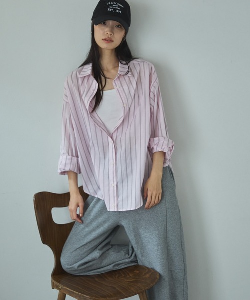 Doux archives（ドゥアルシーヴ）の「シアー２ＷＡＹシャツ（ストライプ／チェック）（シャツ/ブラウス・レディース・サックスブルー/ベージュ/ネイビー/ピンク・FREE）」の9枚目の写真