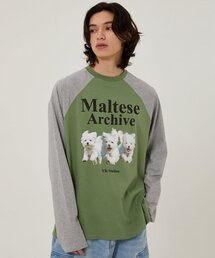 マルチーズアーカイブラグランロングスリーブTシャツカーキ