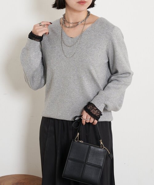 Jena espace merveilleux（ジェナ　エスパスメルヴェイユ）の「【春まで着れる】ラメプレーティングVニット（ニット/セーター・レディース・ライトグレー/ベージュ/ブルー系その他・FREE）」の7枚目の写真