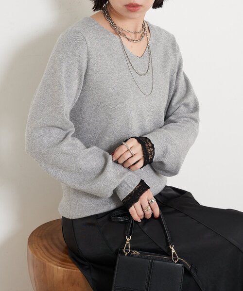 Jena espace merveilleux（ジェナ　エスパスメルヴェイユ）の「【春まで着れる】ラメプレーティングVニット（ニット/セーター・レディース・ライトグレー/ベージュ/ブルー系その他・FREE）」の8枚目の写真