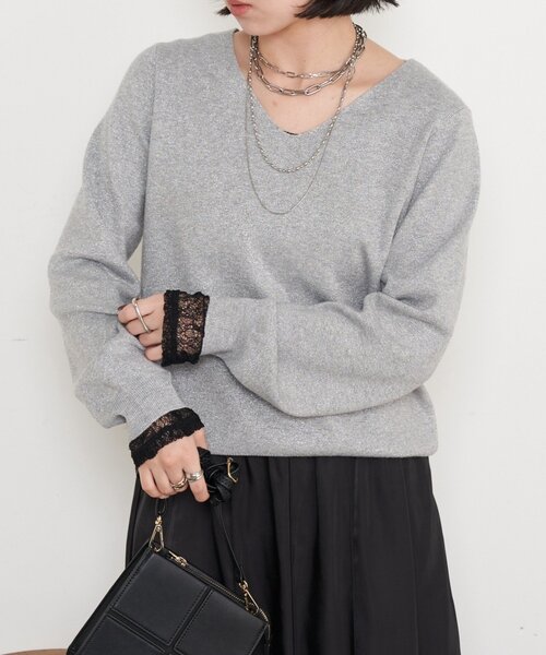 Jena espace merveilleux（ジェナ　エスパスメルヴェイユ）の「【春まで着れる】ラメプレーティングVニット（ニット/セーター・レディース・ライトグレー/ベージュ/ブルー系その他・FREE）」の9枚目の写真