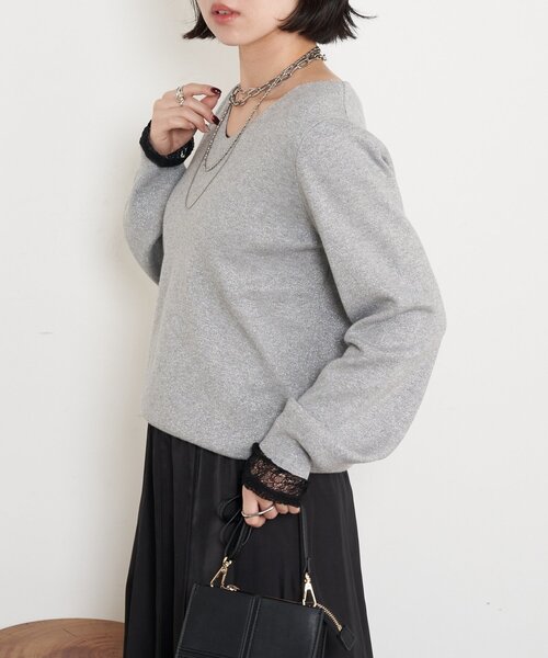 Jena espace merveilleux（ジェナ　エスパスメルヴェイユ）の「【春まで着れる】ラメプレーティングVニット（ニット/セーター・レディース・ライトグレー/ベージュ/ブルー系その他・FREE）」の10枚目の写真