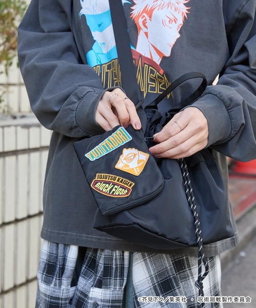 呪術廻戦】別注 2WAY ポーチ付き ワッペン刺繍 ドローコード