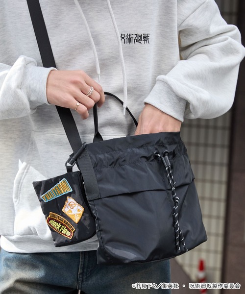 呪術廻戦】別注 2WAY ポーチ付き ワッペン刺繍 ドローコード