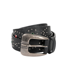 AAKAM | Gem Studded Leather Belt (Black)(ベルト)