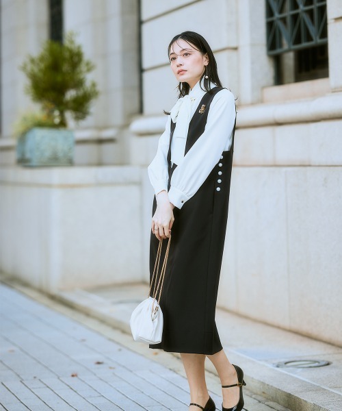 入学式・卒業式】ダブルクロスジャンパースカート+ボウタイリボン