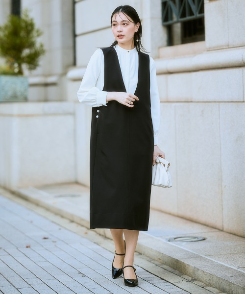 セール】【入学式・卒業式】ダブルクロスジャンパースカート+ボウタイ