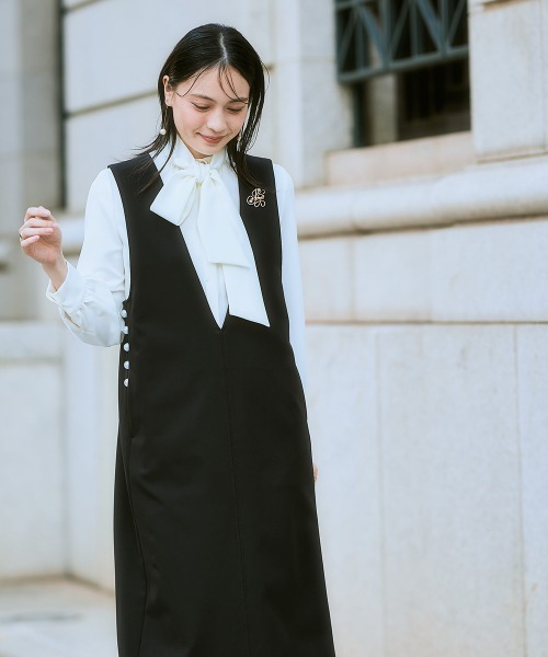 入学式・卒業式】ダブルクロスジャンパースカート+ボウタイリボン