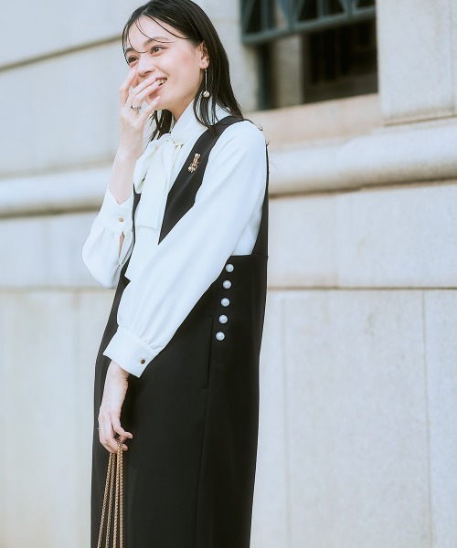 セール】【入学式・卒業式】ダブルクロスジャンパースカート+ボウタイ