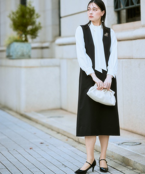 入学式・卒業式】ダブルクロスジャンパースカート+ボウタイリボン