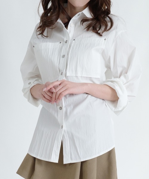VIVID LADY(ビビッドレディー)の「シルバーボタン ウエスト紐付き カラーシャツ(シャツ/ブラウス・レディース・ブラック/アイボリー/グレー・FREE)」の21枚目の写真