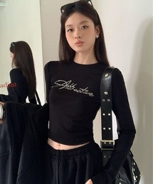 lilful | 【26年春夏新作】ラインストーンロゴ ベーシックタイトフィットロンT(Tシャツ/カットソー)