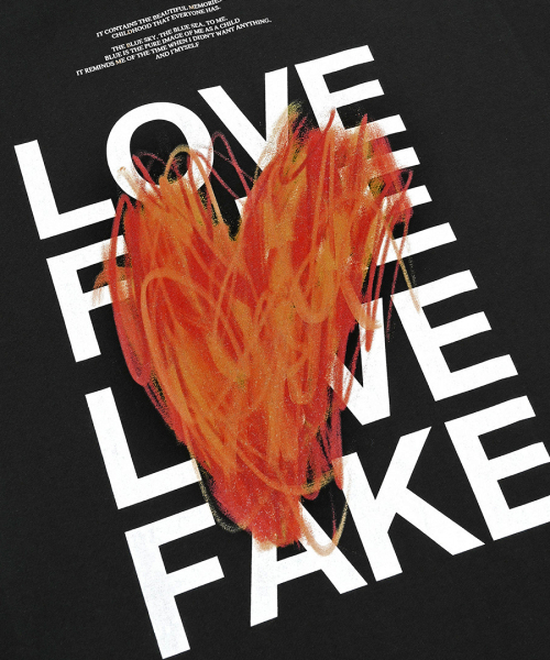 mydeepbluememories(マイディープブルーメモリーズ)の「LOVE X FAKE グラフィックTシャツ(ブラック)(Tシャツ/カットソー・レディース・ブラック・FREE/2)」の5枚目の写真