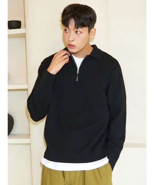 AYIHOLIC CASHMERE(アイホリックカシミア)の「ハーフジップポロニット ブラック #5COLOR(ニット/セーター・レディース・ブラック・L/M)」の1枚目の写真