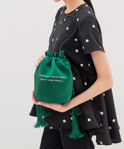 TSURU by Mariko Oikawa（ツルバイマリコオイカワ）の「TSURU by Mariko Oikawa / Lennon(サテン巾着バッグ WB-1264390)（ハンドバッグ・レディース・グリーン・FREE）」の2枚目の写真