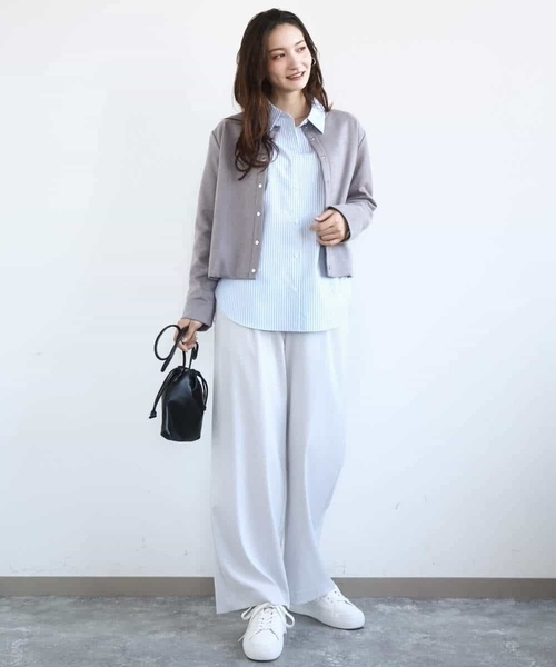 MK MICHEL KLEIN（エムケーミッシェルクラン）の「フェイクスウェード ドット釦ジャケット/洗える（ノーカラージャケット・レディース・グレー/アイボリー・38）」の5枚目の写真