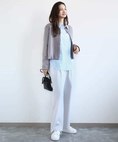 MK MICHEL KLEIN（エムケーミッシェルクラン）の「フェイクスウェード ドット釦ジャケット/洗える（ノーカラージャケット・レディース・グレー/アイボリー・38）」の6枚目の写真