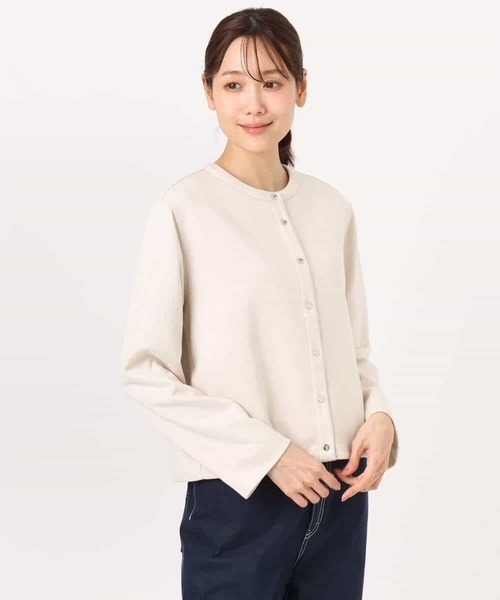 MK MICHEL KLEIN（エムケーミッシェルクラン）の「フェイクスウェード ドット釦ジャケット/洗える（ノーカラージャケット・レディース・グレー/アイボリー・38）」の15枚目の写真