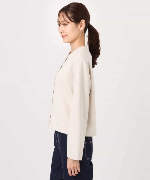 MK MICHEL KLEIN（エムケーミッシェルクラン）の「フェイクスウェード ドット釦ジャケット/洗える（ノーカラージャケット・レディース・グレー/アイボリー・38）」の16枚目の写真