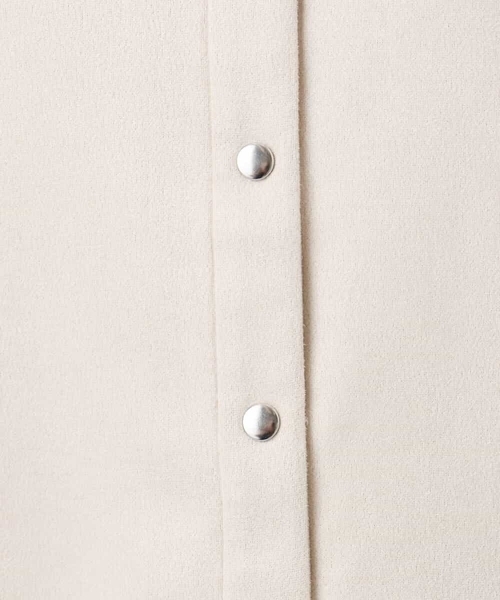 MK MICHEL KLEIN（エムケーミッシェルクラン）の「フェイクスウェード ドット釦ジャケット/洗える（ノーカラージャケット・レディース・グレー/アイボリー・38）」の22枚目の写真