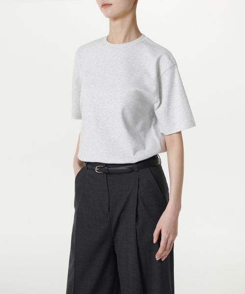 MUSINSA STANDARD WOMAN（ムシンサスタンダードウーマン）の「ウィメンズリラックスフィットクルーネックTシャツ[メランジライトグレー]（Tシャツ/カットソー・レディース・その他・MEDIUM/SMALL/X-SMALL/LARGE/X-LARGE）」の5枚目の写真