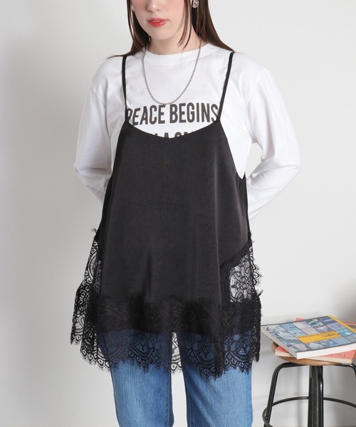 cepo(セポ)の「サテンレースキャミソール(キャミソール・レディース・ブラック/オフホワイト・M)」の10枚目の写真