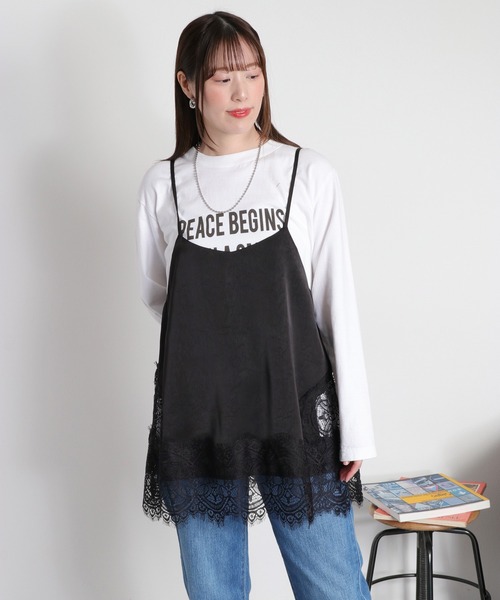 cepo(セポ)の「サテンレースキャミソール(キャミソール・レディース・ブラック/オフホワイト・M)」の6枚目の写真