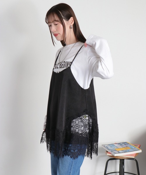 cepo(セポ)の「サテンレースキャミソール(キャミソール・レディース・ブラック/オフホワイト・M)」の7枚目の写真