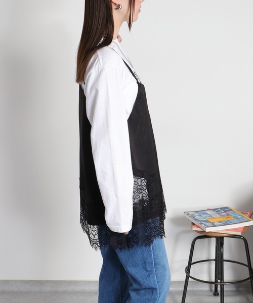 cepo(セポ)の「サテンレースキャミソール(キャミソール・レディース・ブラック/オフホワイト・M)」の9枚目の写真