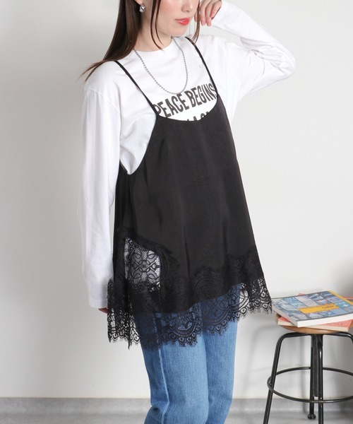 cepo(セポ)の「サテンレースキャミソール(キャミソール・レディース・ブラック/オフホワイト・M)」の11枚目の写真