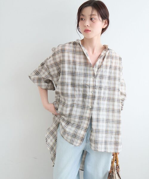 le.coeur blanc(ルクールブラン)の「《WEB限定アイテム》シアーガーゼバックギャザーチェックシャツ(シャツ/ブラウス・レディース・ブラック系その他/ブルー系その他2/ベージュ系その他2・38)」の21枚目の写真