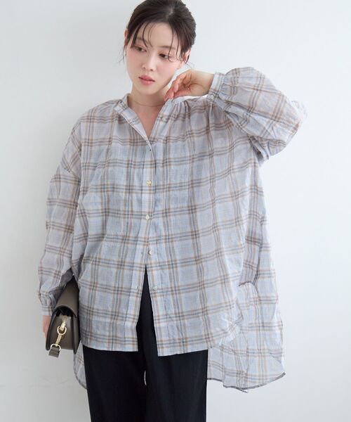 le.coeur blanc(ルクールブラン)の「《WEB限定アイテム》シアーガーゼバックギャザーチェックシャツ(シャツ/ブラウス・レディース・ブラック系その他/ブルー系その他2/ベージュ系その他2・38)」の12枚目の写真
