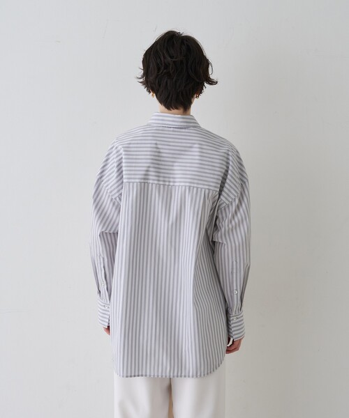 Rouge vif Anna（ルージュヴィフアンナ）の「コットンマルチストライプビッグシャツ/オーバーサイズ/メンズライク/春服/大人カジュアル/手洗い可能（シャツ/ブラウス・レディース・グレー/サックスブルー・フリー）」の16枚目の写真