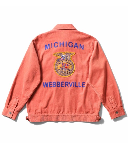 HOUSTON(ヒューストン)の「HOUSTON ヒューストン CORDUROY EMBROIDERY FFA JACKET チェーンステッチ ロゴ FFA 刺繍 コーデュロイ ファーマーズジャケット(ブルゾン・メンズ・グリーン/ピンク/ネイビー/チャコール・M/XL/L)」の4枚目の写真