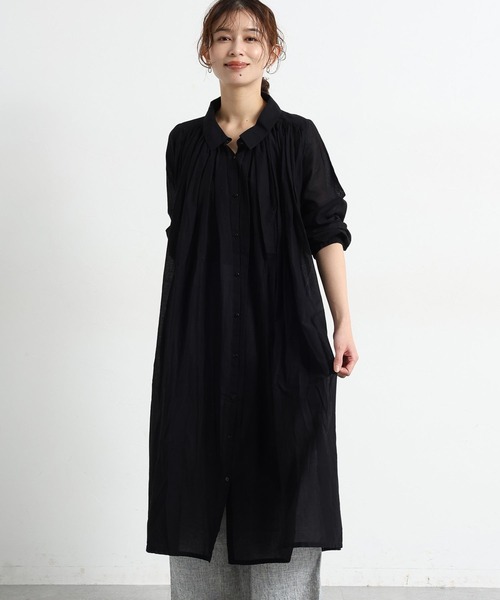 studio CLIP（スタディオクリップ）の「コットンボイルギャザーシャツワンピース（ワンピース・レディース・ブラック/サックスブルー/ラベンダー・FREE）」の2枚目の写真