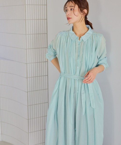 studio CLIP（スタディオクリップ）の「コットンボイルギャザーシャツワンピース（ワンピース・レディース・ブラック/サックスブルー/ラベンダー・FREE）」の4枚目の写真