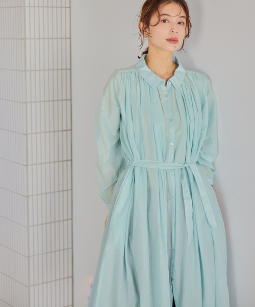 studio CLIP（スタディオクリップ）の「コットンボイルギャザーシャツワンピース（ワンピース・レディース・ブラック/サックスブルー/ラベンダー・FREE）」の5枚目の写真