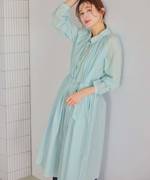 studio CLIP（スタディオクリップ）の「コットンボイルギャザーシャツワンピース（ワンピース・レディース・ブラック/サックスブルー/ラベンダー・FREE）」の7枚目の写真