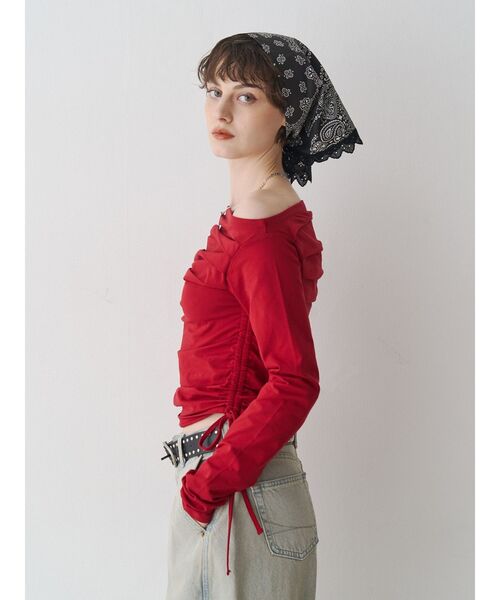 jouetie（ジュエティ）の「オフショルギャザーカットソー（Tシャツ/カットソー・レディース・ブラック/オフホワイト/レッド・MEDIUM）」の6枚目の写真