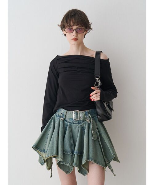 jouetie（ジュエティ）の「オフショルギャザーカットソー（Tシャツ/カットソー・レディース・ブラック/オフホワイト/レッド・MEDIUM）」の10枚目の写真