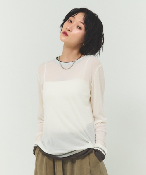 FMiBL(ファミル)の「パワーネットバイカラープルオーバー / シアートップス 配色(Tシャツ/カットソー・レディース・ホワイト/ブラック・FREE)」の7枚目の写真