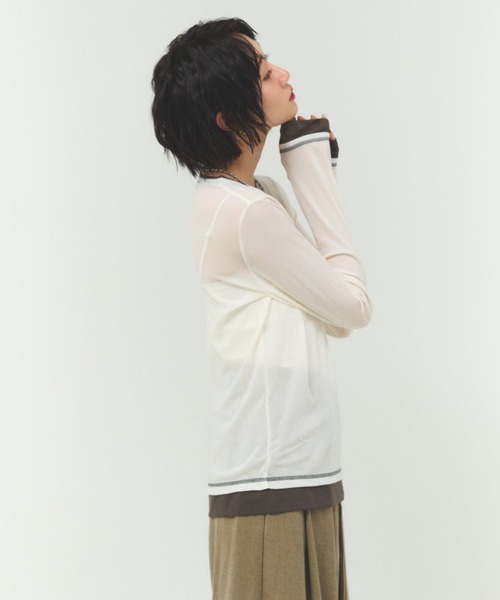 FMiBL(ファミル)の「パワーネットバイカラープルオーバー / シアートップス 配色(Tシャツ/カットソー・レディース・ホワイト/ブラック・FREE)」の8枚目の写真