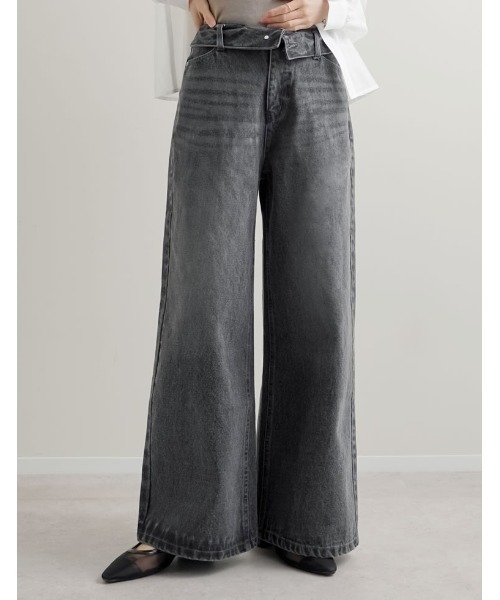 Re:EDIT（リエディ）の「[DENIM COLLECTION][2026S/S COLLECTION][低身長/高身長サイズ有]折り返しウエストコットンワイドデニムパンツ（デニムパンツ・レディース・ネイビー/ブラック/ブルー/グレー・LARGE/TALL/MEDIUM/SHORT）」の3枚目の写真