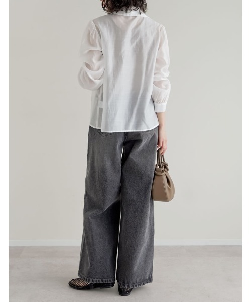 Re:EDIT（リエディ）の「[DENIM COLLECTION][2026S/S COLLECTION][低身長/高身長サイズ有]折り返しウエストコットンワイドデニムパンツ（デニムパンツ・レディース・ネイビー/ブラック/ブルー/グレー・LARGE/TALL/MEDIUM/SHORT）」の6枚目の写真