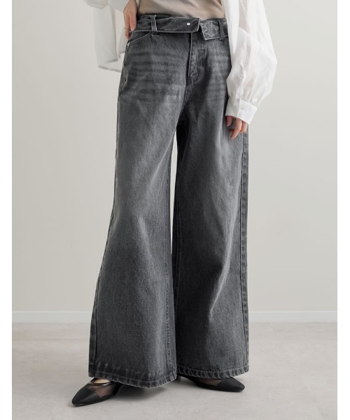Re:EDIT（リエディ）の「[DENIM COLLECTION][2026S/S COLLECTION][低身長/高身長サイズ有]折り返しウエストコットンワイドデニムパンツ（デニムパンツ・レディース・ネイビー/ブラック/ブルー/グレー・LARGE/TALL/MEDIUM/SHORT）」の7枚目の写真
