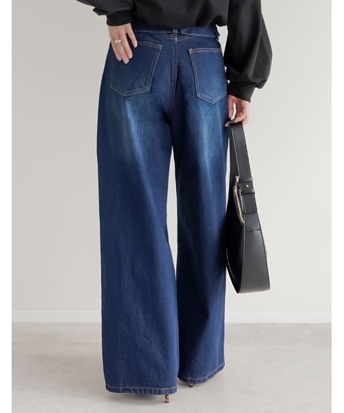 Re:EDIT（リエディ）の「[DENIM COLLECTION][2026S/S COLLECTION][低身長/高身長サイズ有]折り返しウエストコットンワイドデニムパンツ（デニムパンツ・レディース・ネイビー/ブラック/ブルー/グレー・LARGE/TALL/MEDIUM/SHORT）」の11枚目の写真