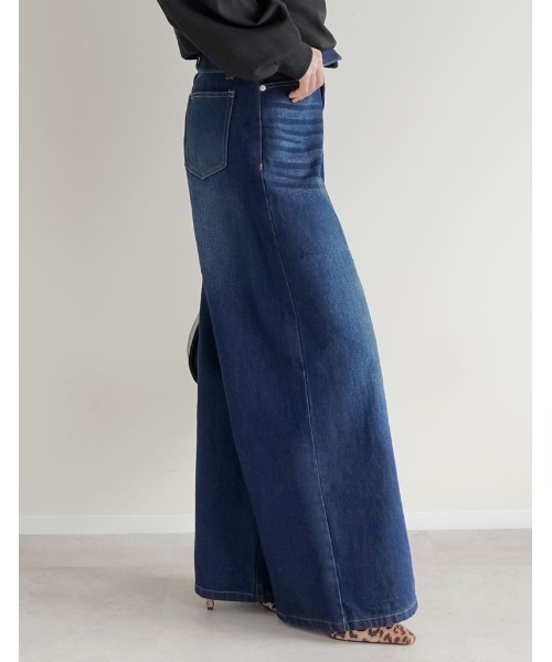 Re:EDIT（リエディ）の「[DENIM COLLECTION][2026S/S COLLECTION][低身長/高身長サイズ有]折り返しウエストコットンワイドデニムパンツ（デニムパンツ・レディース・ネイビー/ブラック/ブルー/グレー・LARGE/TALL/MEDIUM/SHORT）」の12枚目の写真