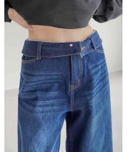 Re:EDIT（リエディ）の「[DENIM COLLECTION][2026S/S COLLECTION][低身長/高身長サイズ有]折り返しウエストコットンワイドデニムパンツ（デニムパンツ・レディース・ネイビー/ブラック/ブルー/グレー・LARGE/TALL/MEDIUM/SHORT）」の13枚目の写真