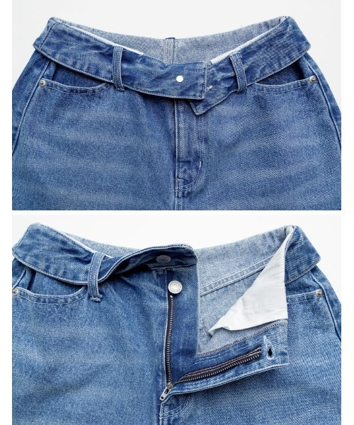 Re:EDIT（リエディ）の「[DENIM COLLECTION][2026S/S COLLECTION][低身長/高身長サイズ有]折り返しウエストコットンワイドデニムパンツ（デニムパンツ・レディース・ネイビー/ブラック/ブルー/グレー・LARGE/TALL/MEDIUM/SHORT）」の14枚目の写真